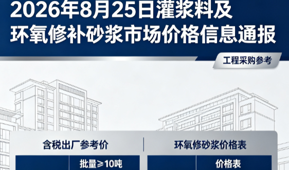 都江堰2026年8月25日灌浆料及环氧修补砂浆市场价格信息通报